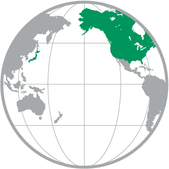 World globe with North America highlighted